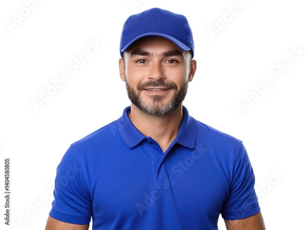 Obraz Friendly Male Worker in Blue Uniform with Cap and Smile