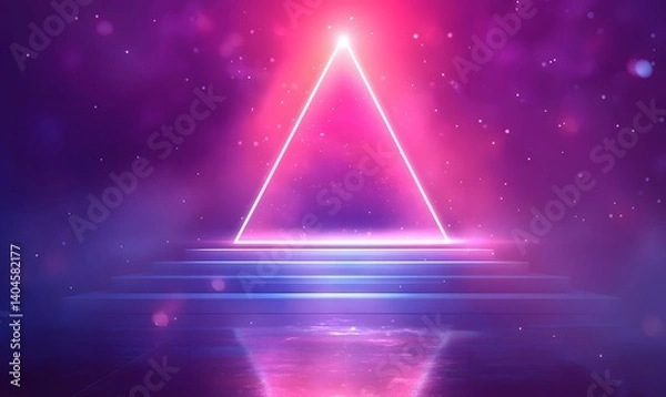 Obraz Abstract Neon Triangle Stage Pink Purple Futuristic Glowing Light Background Modern Design Digital Art Graphic Illustration Vibrant Color Trendy      