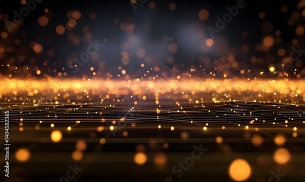 Obraz Abstract Golden Lights Background Digital Art Sparkle Elegant Luxury Design Festive Glowing Particles Shimmering Network Texture Modern Graphic Golden