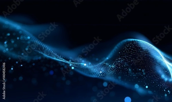 Obraz Abstract Blue Particle Wave Digital Art Background Elegant Modern Design Futuristic Technology Network Shiny Glowing Light Effect Dark Blue Subtle    