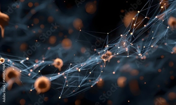 Obraz Abstract Digital Network Connection Orange Glowing Nodes Futuristic Technology Background Modern Elegant Design Science Data Visualization Plexus     