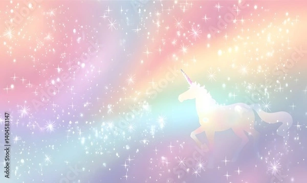 Obraz Pastel Rainbow Unicorn Magical Fantasy Background Sparkling Stars Dreamy Cute Illustration Whimsical Pastel Colors Enchanting Fairytale Design Pretty 