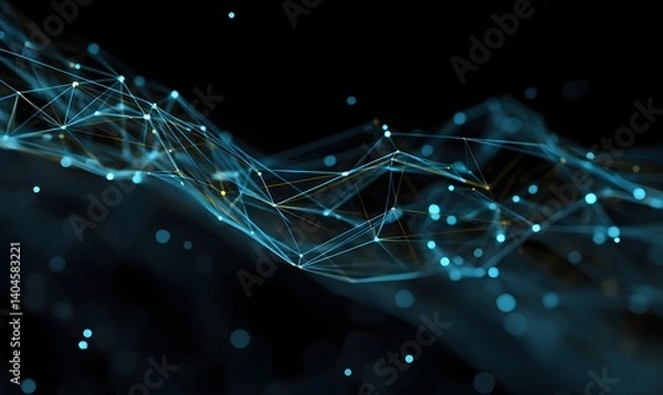 Obraz Abstract Blue and Gold Network Digital Art Modern Technology Background Futuristic Connectivity Elegant Design Innovation Graphic Resource            