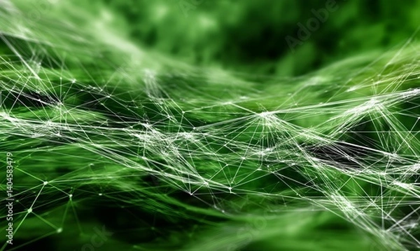 Obraz Abstract Green Nature Network Digital Art White Lines Elegant Design Modern Background Futuristic Technology Graphic Web Connection Illustration      