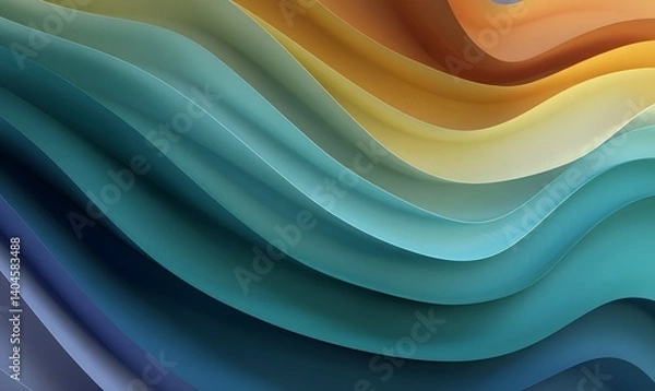 Obraz Abstract Wavy Background Teal Blue Yellow Gradient Smooth Curves Elegant Design Modern Texture Digital Art Illustration Graphic Wallpaper Design      