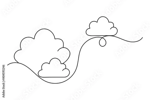 Fototapeta Single one line cloud outline  minimal style vector isolated icon
