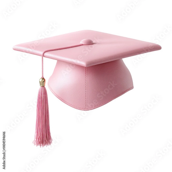 Fototapeta A pink graduation cap with a tassel representing the academic achievement and success of completing an educational program