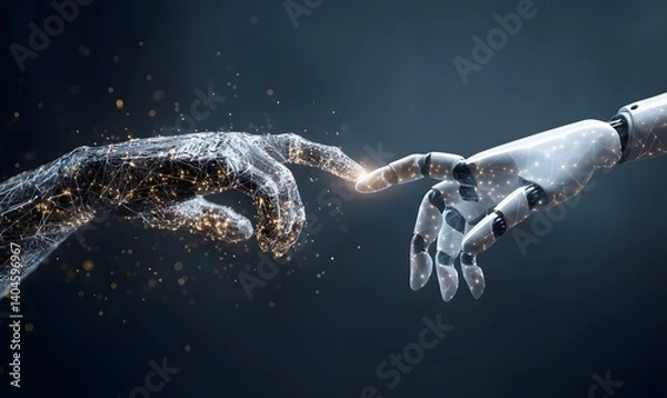Obraz Human and Robot Hand Reaching, Connection, Artificial Intelligence, Future Technology