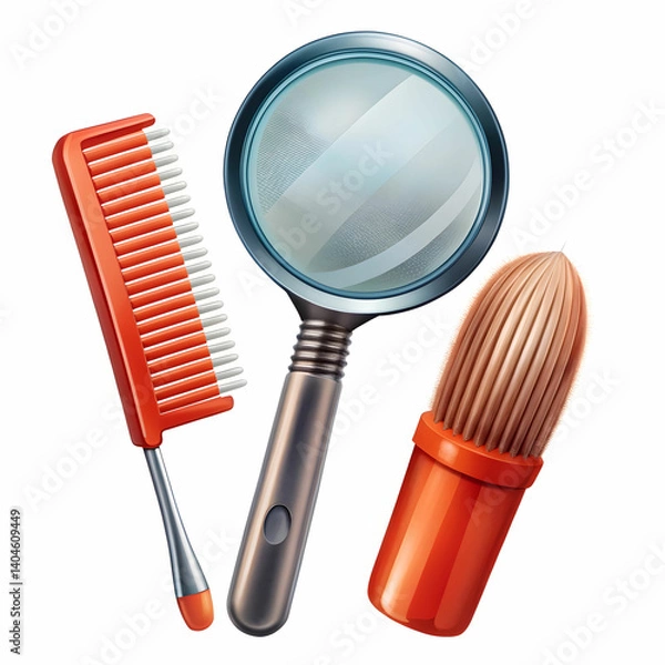 Obraz cosmetic products lice comb and magnifying glass