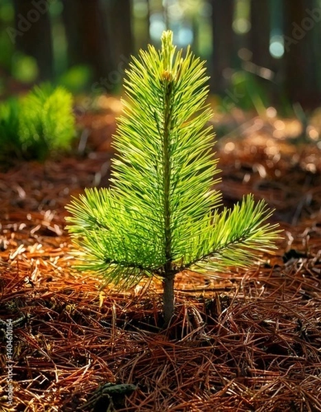 Obraz Freshly Sprouted Tree Seedling Emerging from Fertile Soil in Spring

