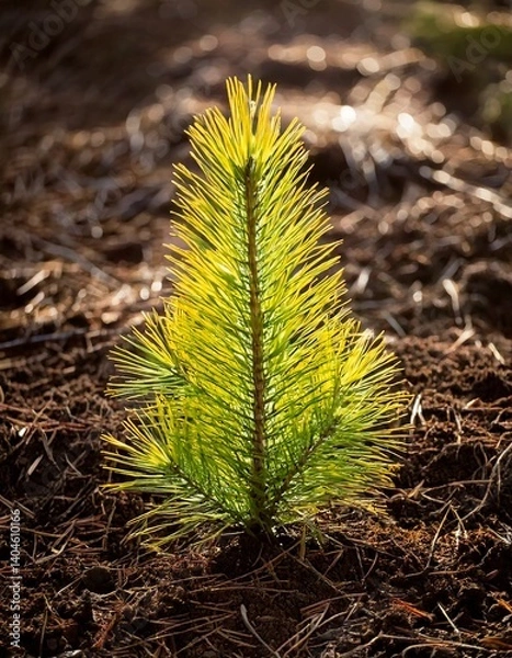 Fototapeta Freshly Sprouted Tree Seedling Emerging from Fertile Soil in Spring

