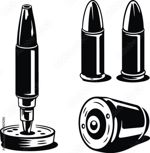 Fototapeta Combat Cartridge Silhouette Set | Ammo Bullet Vector Icons Military Bullet Silhouettes | Ammunition Vector Design Pack