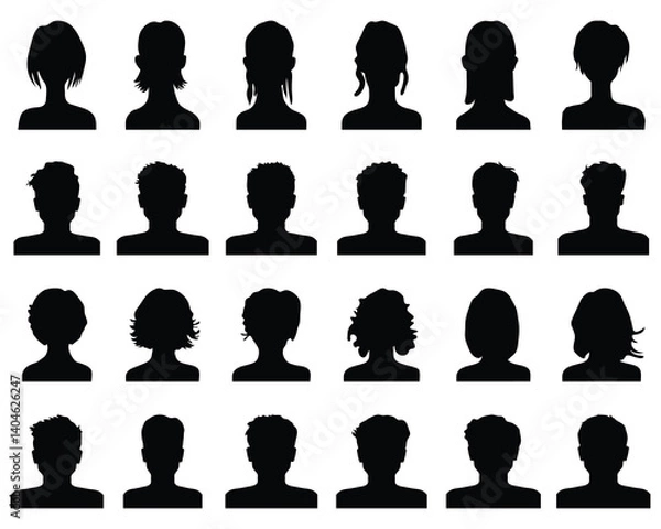 Obraz Set of black silhouettes of heads on a white background