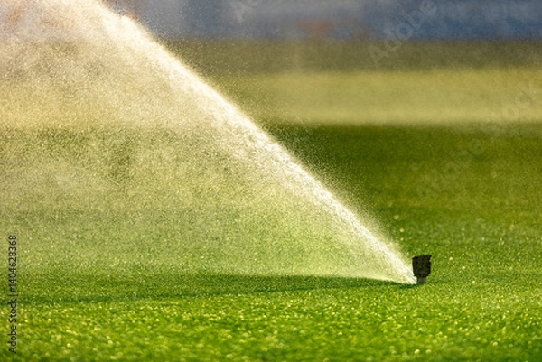 Obraz Automatic Lawn Sprinkler Watering Green Grass
