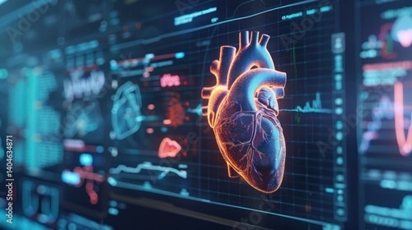Fototapeta Modern medical technology of heart disease on computer screen display. Generated AI image