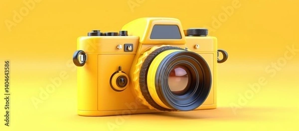Fototapeta Rendering 3D minimalist retro camera photography isolated yellow background