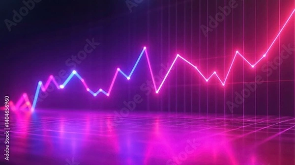 Fototapeta Neon glowing lines chart graph showing growth and success.
