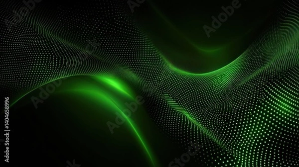 Fototapeta Abstract green wave particle background.