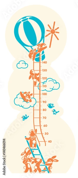 Fototapeta Height charts. Sunbeams, Meter wall or height meter from 40 to 140 centimeter.