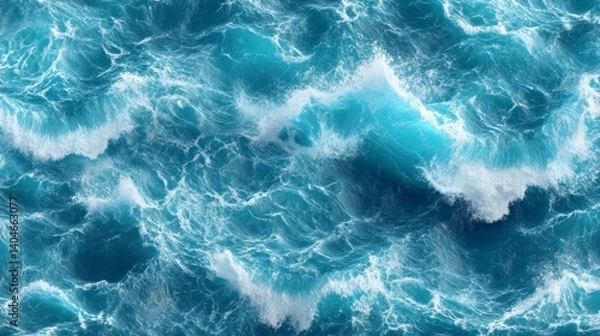 Fototapeta Sea's Embrace: A swirling vortex of turquoise waves produces a mystical, ethereal illumination in the heart of the ocean, enriched with vibrant teal and aqua shades