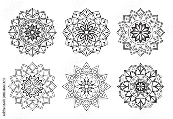 Fototapeta A bundle of intricately detailed and stylish mandala art illustrations, perfect for creating elegant and sophisticated designs.