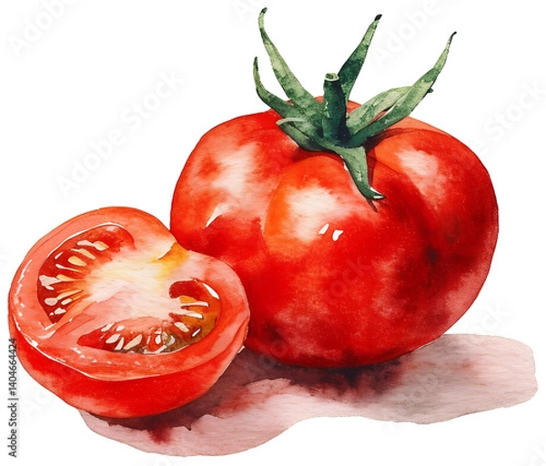 Fototapeta watercolor illustration of a red tomato isolated