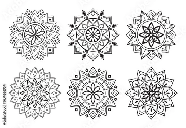 Fototapeta A bundle of intricately detailed and stylish mandala art illustrations, perfect for creating elegant and sophisticated designs.