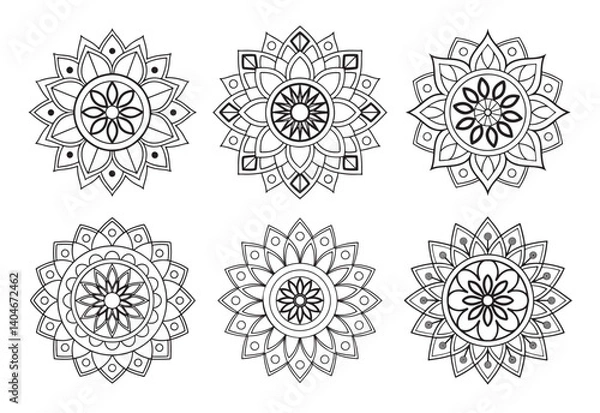 Fototapeta A bundle of intricately detailed and stylish mandala art illustrations, perfect for creating elegant and sophisticated designs.