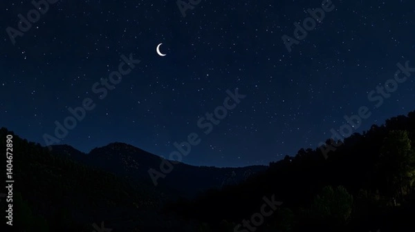 Fototapeta A serene night sky filled with stars and a glowing crescent moon