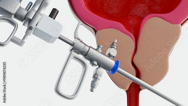 Fototapeta A 3d rendering of resectoscope and benign prostatic hyperplasia or BPH, the prostate gland enlarges.