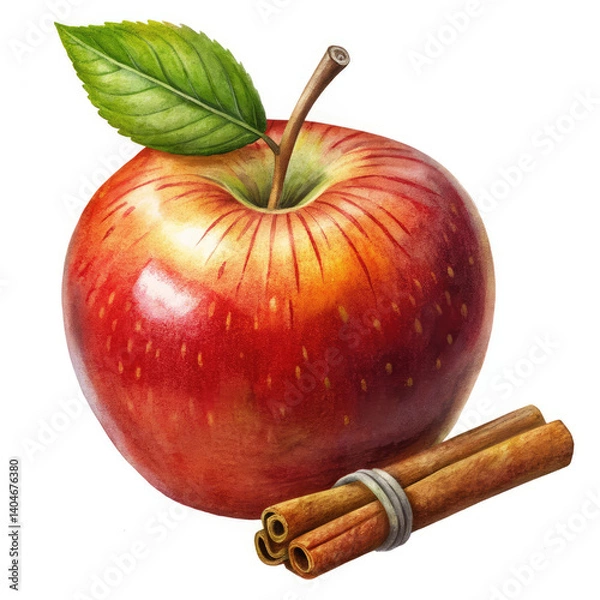 Obraz apple with cinnamon on white background