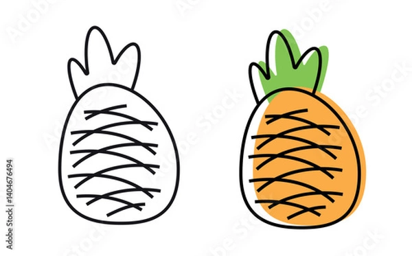 Fototapeta Tropical summer fruit pineapple isolated on white background. Pineapple cartoon vector icon. isolated element, Illustration for print, logo, banner. line art
