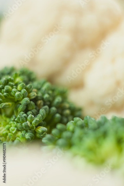 Fototapeta Cabbage, Broccoli and cauliflower. Vegetables close-up. Macro photo.