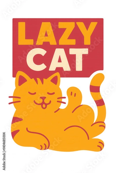 Obraz Lazy Cat – Lustige Katze Illustration im Retro-Stil, ideal für T-Shirts und Poster