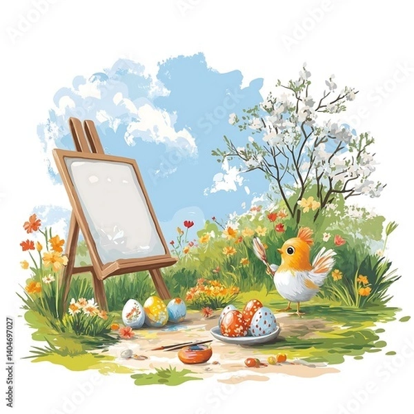 Obraz Easter Egg Painting in a Spring Garden: A Colorful Artistic Scene