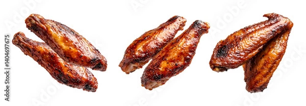 Fototapeta Set of Grilled duck drumsticks thigh seasoned with spices and herbs, isolated on white transparent background.
