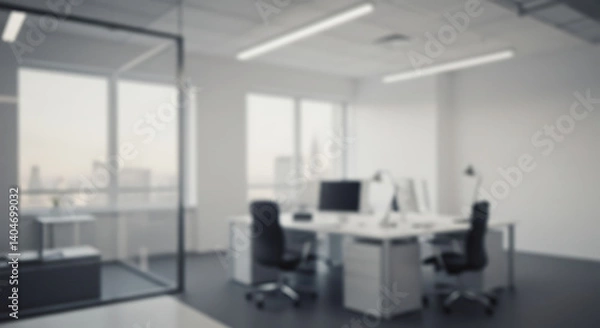 Fototapeta Modern Office: Serene Workspace, City Views AI Generated