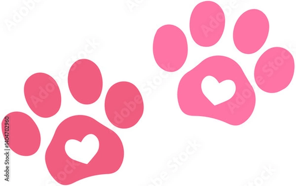 Fototapeta Dog or Cat paw with heart