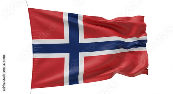 Fototapeta Norway flag waving proudly in the wind against a clear sky showcasing patriotism and national identity, symbolizing Norwegian pride and heritage