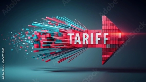 Obraz Red arrow formed by shipping containers with the word TARIFF shooting forward, symbolizing trade tension and economic restriction