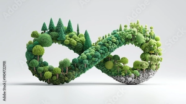 Obraz Infinity shaped forest loop made entirely of diverse green trees and plants representing sustainability, nature balance, and ecosystem renewal