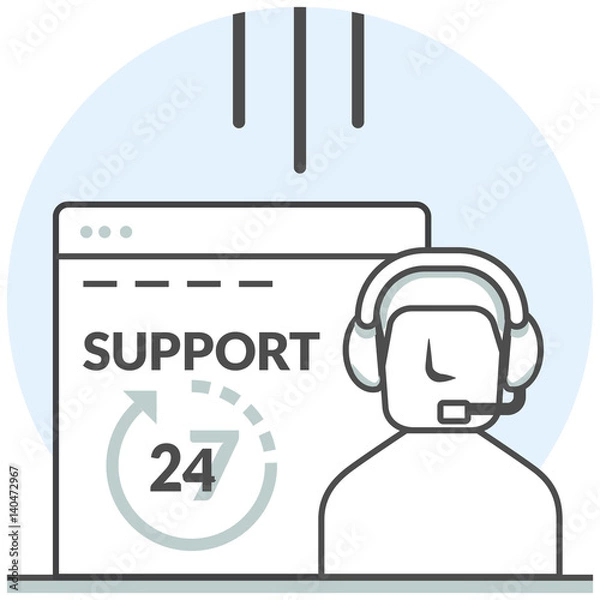 Fototapeta 24/7 Support - Infographic Icon Elements from Web Development Set. Flat Thin Line Icon Pictogram for Website and Mobile Application Graphics.