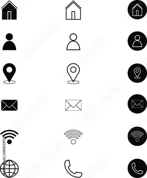 Fototapeta Set of icons for web call location email silhouette vector illustration design 