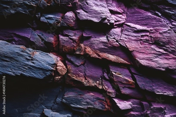 Obraz A close-up shot displays a beautiful rock texture with a unique, layered composition and various shades of purple. This image exudes the timeless elegance of natural structures.