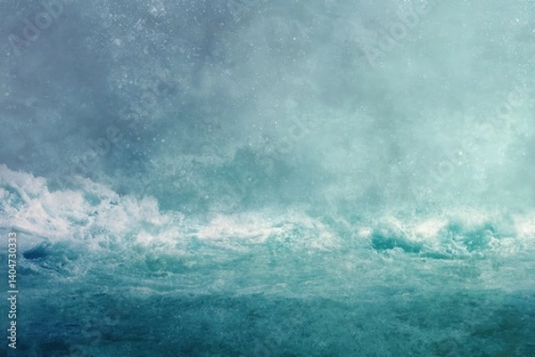 Obraz Abstract depiction of a powerful waterfall, showcasing the turquoise and white hues of cascading water, creating a sense of serene energy and movement.