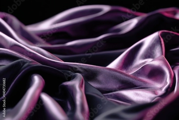 Fototapeta A captivating abstract pattern of silky satin fabric in a rich purple hue, creating a luxurious and sensual visual texture. The gentle folds and soft light cast subtle shadows.