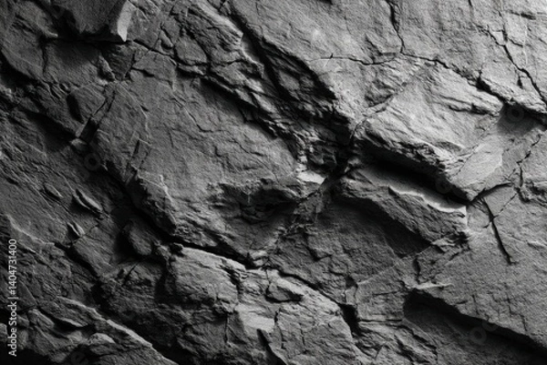 Obraz A close-up shot of a rugged, weathered stone wall, showcasing the natural textures, crevices, and patterns of the ancient rock.