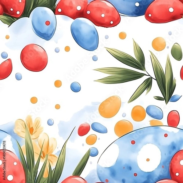 Obraz Springtime Floral Pattern with Easter Eggs and Colorful Stones