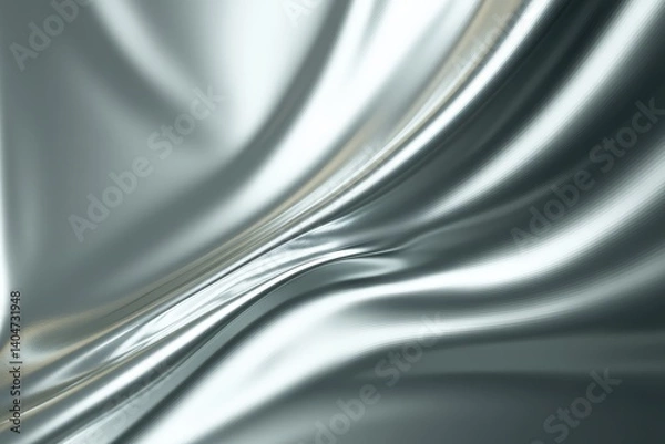 Obraz A mesmerizing display of flowing silver fabric, the image captures the elegance of drapery, smooth curves and graceful motion. 