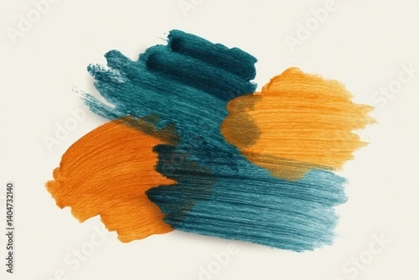 Obraz A mesmerizing fusion of teal and orange hues dances on a pristine canvas, capturing the raw energy of a dynamic artwork in a minimalist and clean aesthetic.